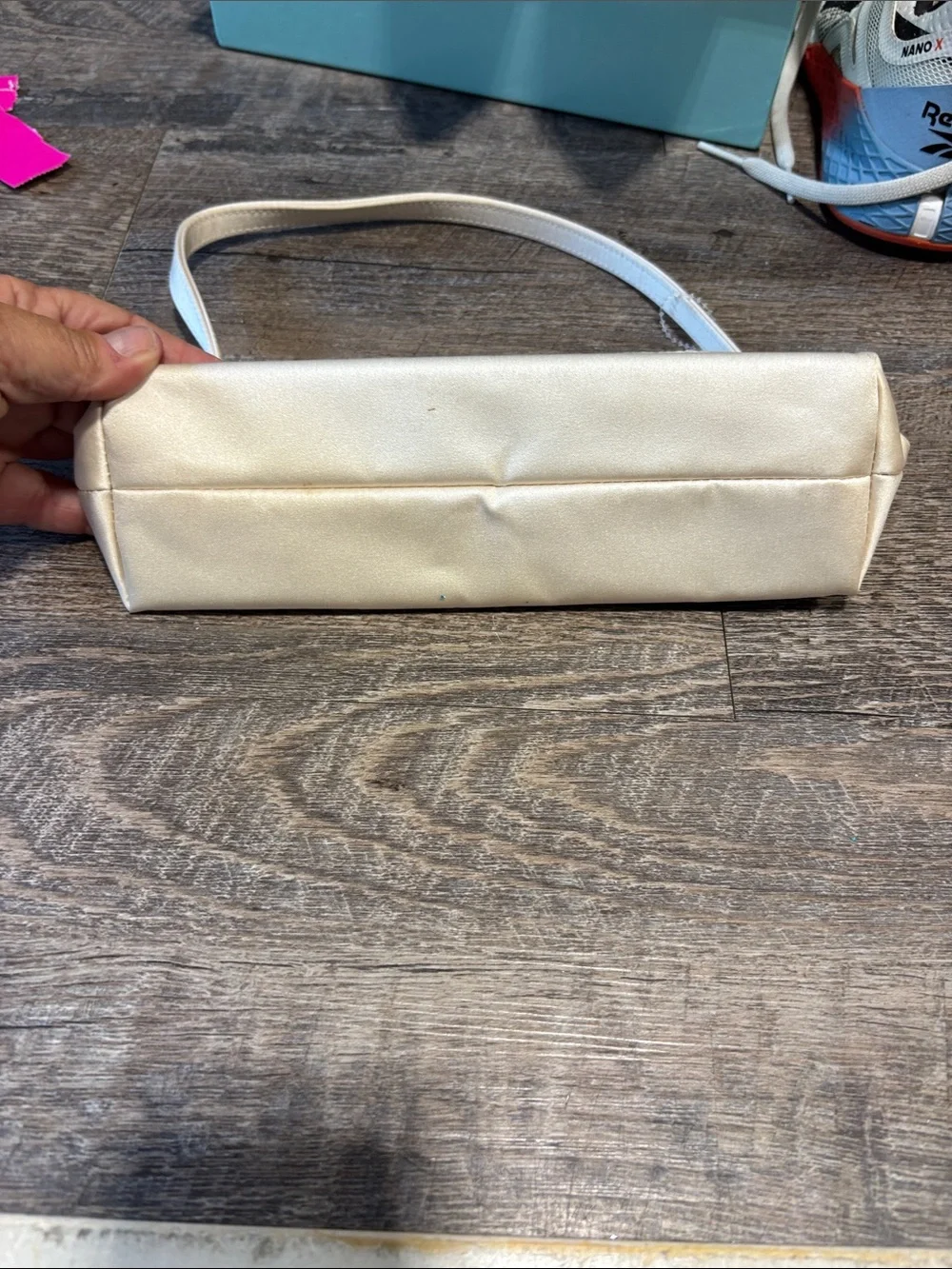 Elegant Cream Satin Shoulder Bag - Minimal Evening Clutch